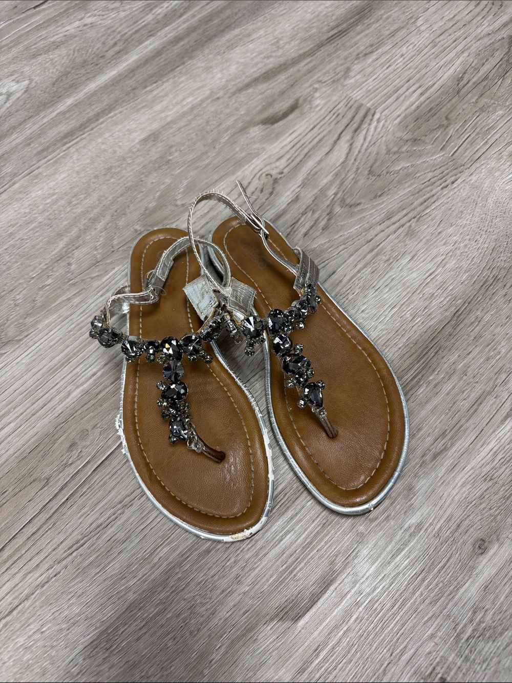 Carlos by Carlos Santana Silver Jeweled T-Strap Sandals